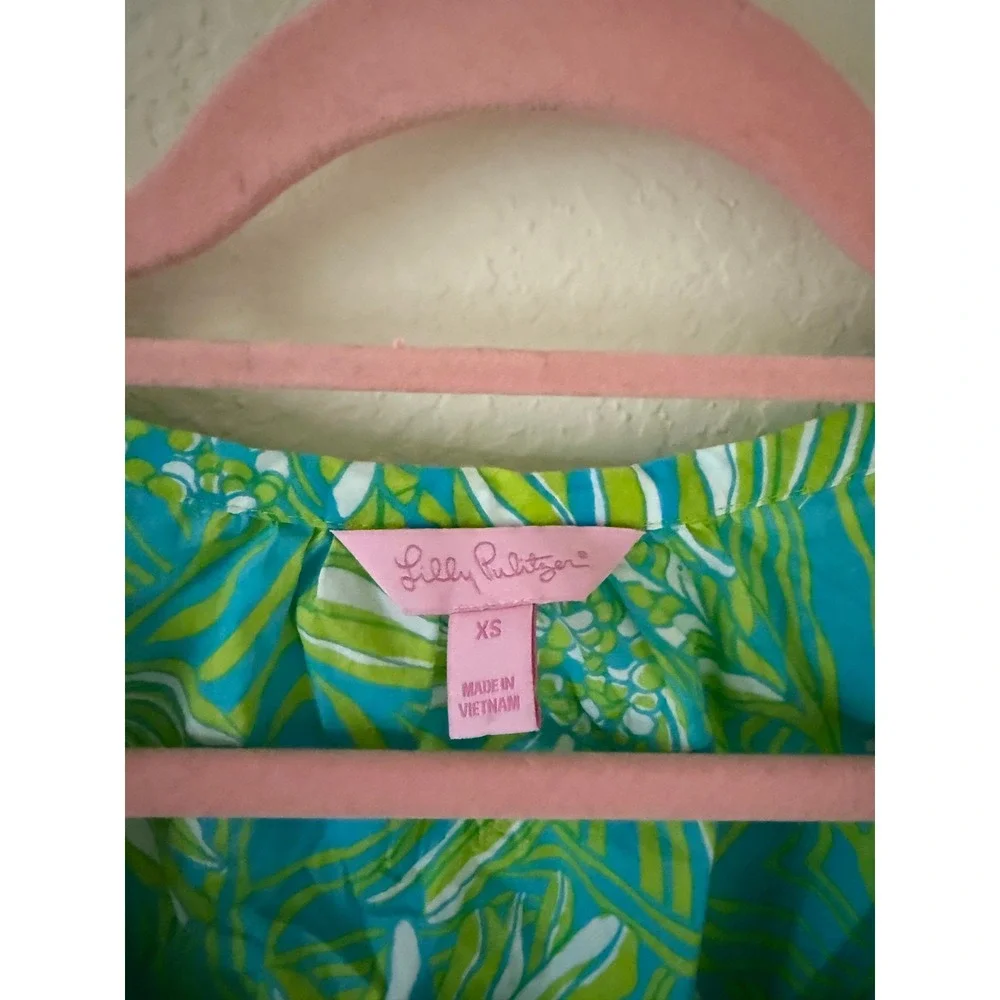 Lilly Pulitzer Women Short Sleeve Turquoise Green Paisley Print Blouse XS Resort